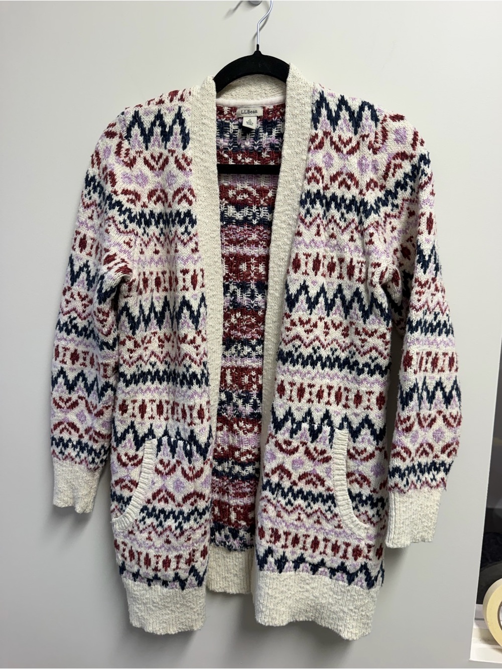 L.L.Bean Women's Fair Isle Cotton Knit Open Front Cardigan w/ Pockets Size S